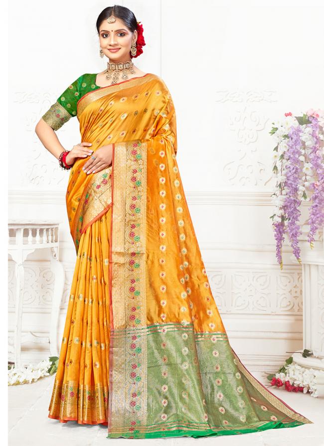 Cotton Yellow Traditional Wear Weaving Saree